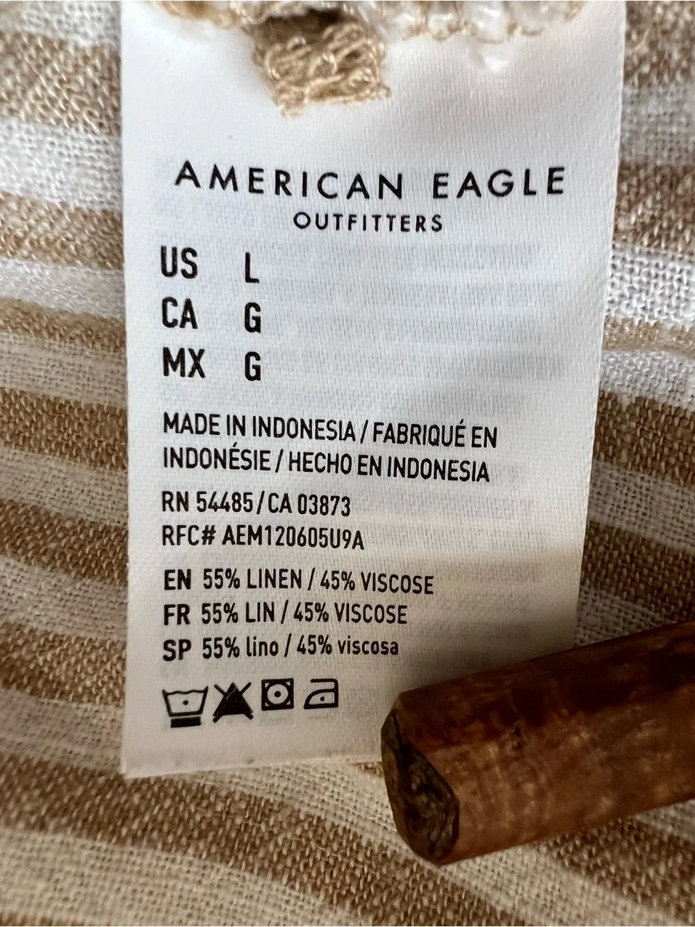 Oversized American Eagle Outfitters Two-Tone Beige Stripe Button-Up Shirt - Picture 9 of 12